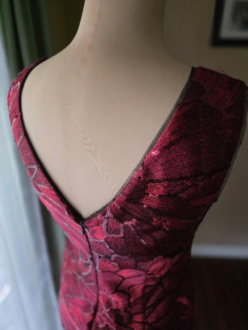 WHBM Red Rose Floral Sequin Shift‎ Dress 2P Cocktail Wedding Guest Evening Party - Picture 6 of 11